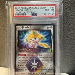 JIRACHI PSA 8 HOLO CELESTIAL STORM PRISM STAR 2018 POKEMON SUN & MOON #97 NM MT